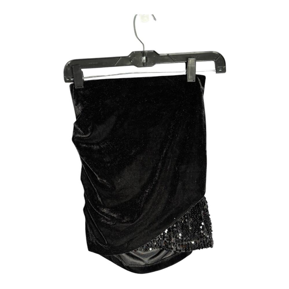 Zara Black Velvet Pull On Mini Skirt With Sequin Detail XS